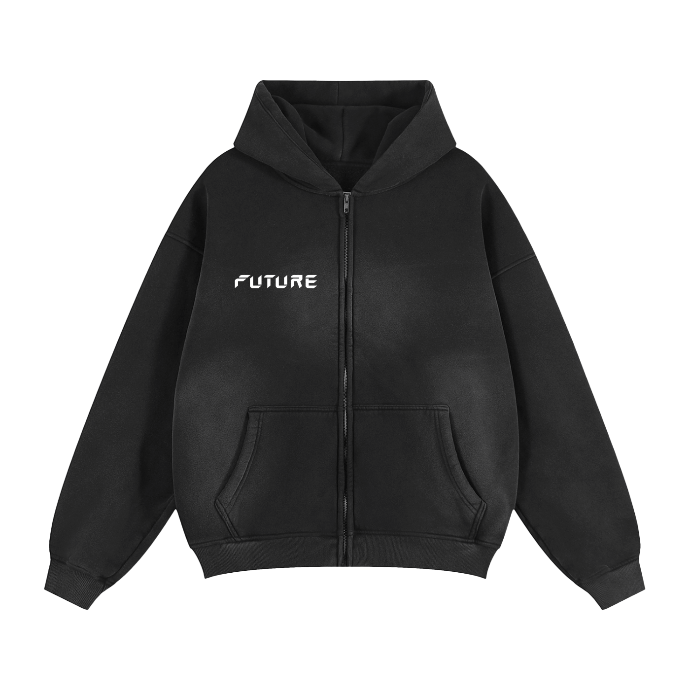 Faded Unisex Two-way Zipper Boxy Fleece Hoodie